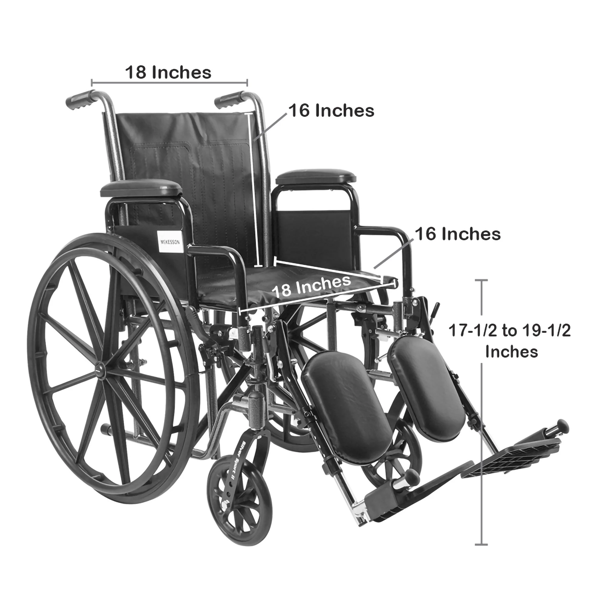 McKesson Wheelchair, Swing-Away Elevating Legrest, 18 Inch Seat Width, Adult, 300 lbs. Weight Capacity  #146-SSP218DDA-ELR - Image 3