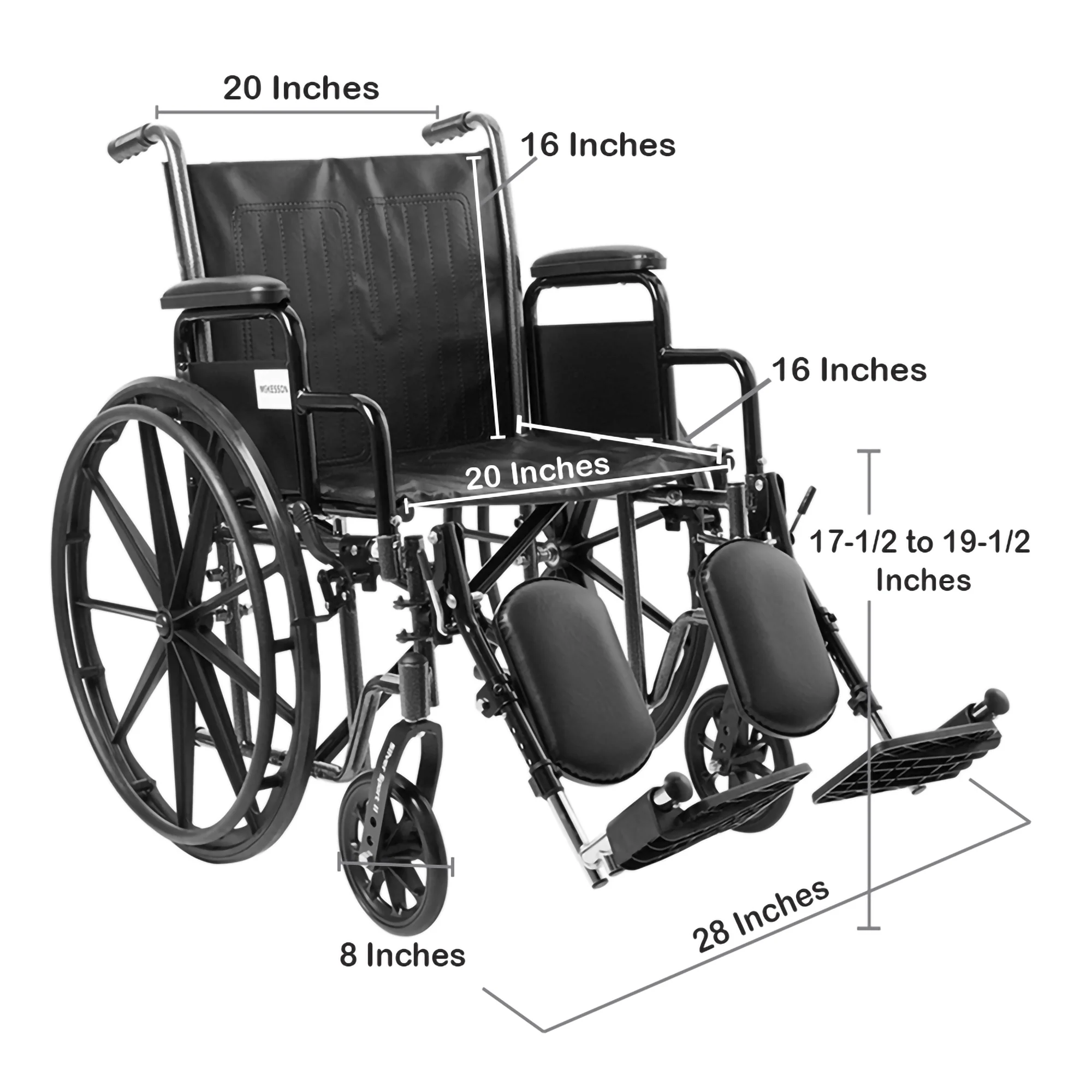 McKesson Wheelchair, Swing-Away Elevating Legrest, 20 Inch Seat Width, Adult, 350 lbs. Weight Capacity  #146-SSP220DDA-ELR - Image 3