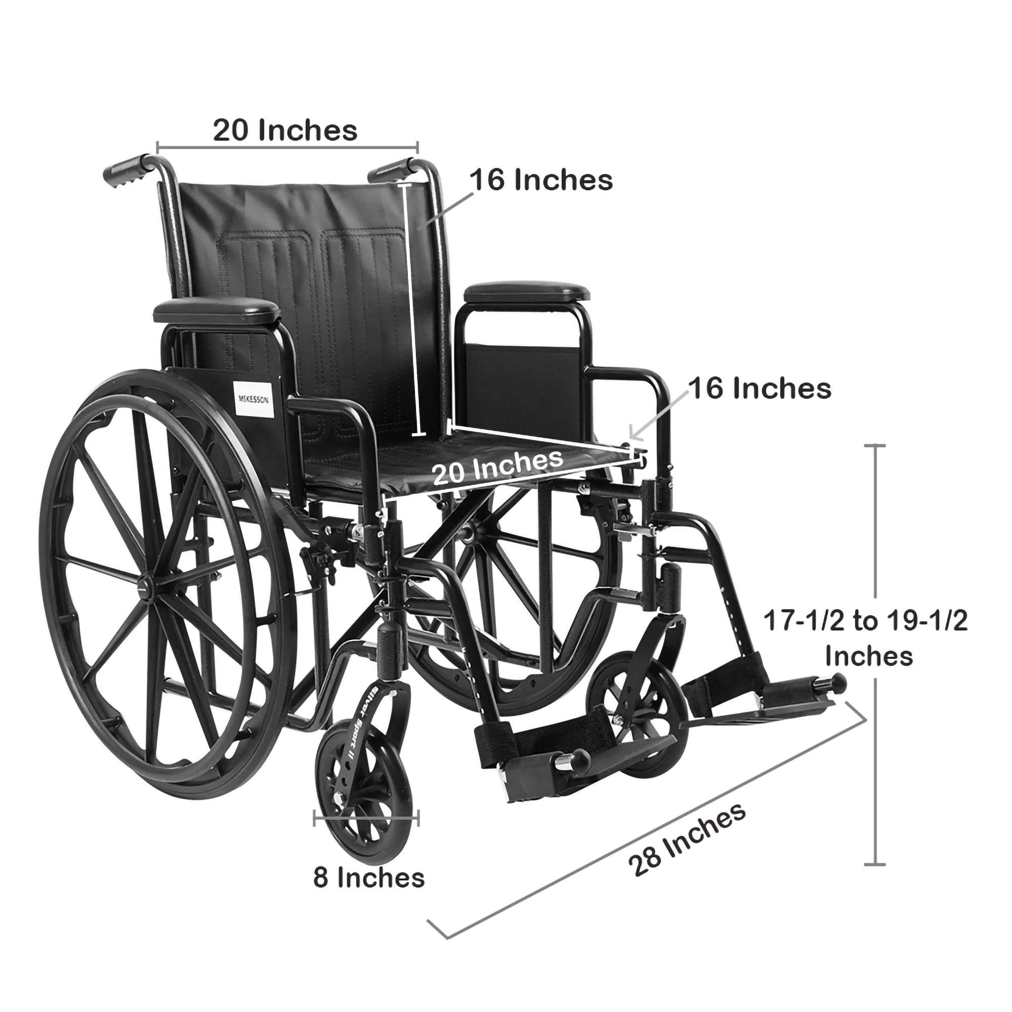 McKesson Wheelchair, Swing-Away Footrest, 20 Inch Seat Width, Adult, 350 lbs. Weight Capacity   #146-SSP220DDA-SF - Image 3