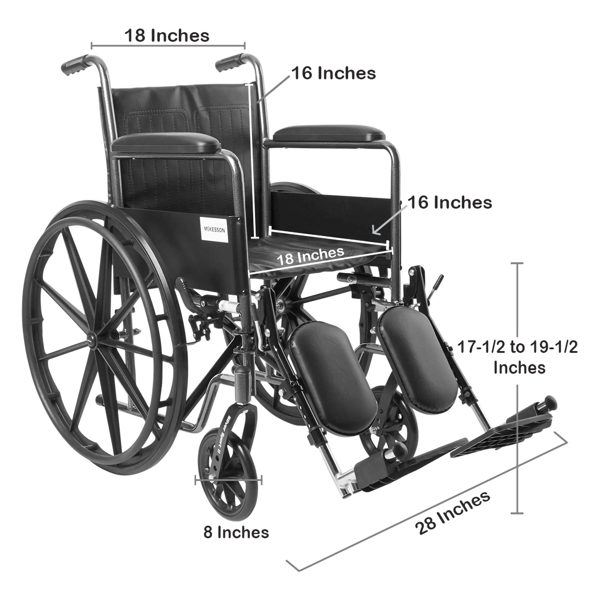 McKesson Wheelchair, Swing-Away Elevating Legrest, 18 Inch Seat Width, Adult, 300 lbs. Weight Capacity #146-SSP218FA-ELR - Image 3