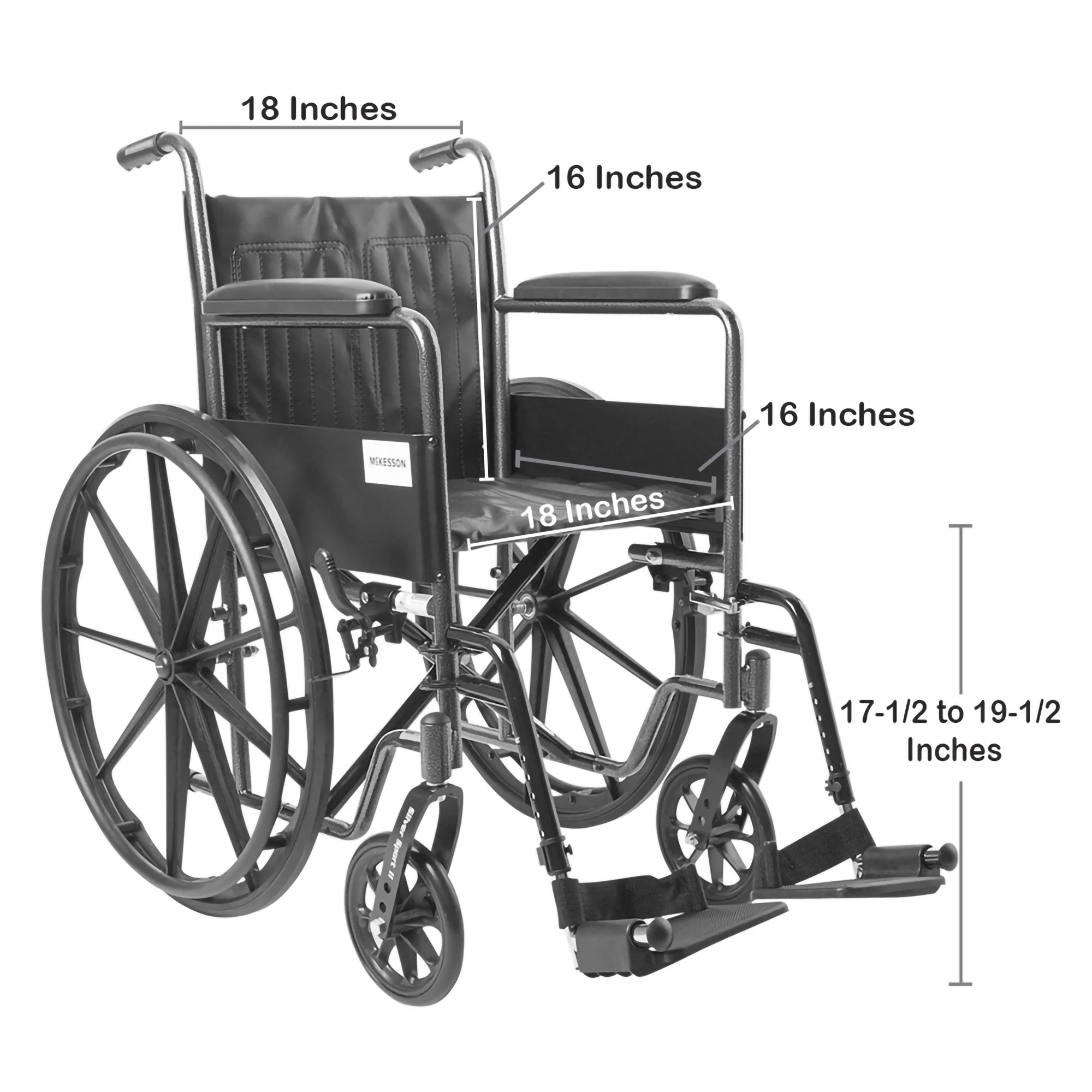 McKesson Wheelchair, Swing-Away Footrest, 18 Inch Seat Width, Adult, 300 lbs.Weight Capacity #146-SSP218FA-SF - Image 3